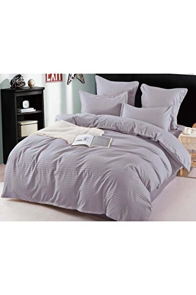 OEM Lenjerie de pat dublu, Sonia-Home, Finet tip Damasc, Uni, 6 piese, 2 persoane, 220x240cm, Gri Cenusi