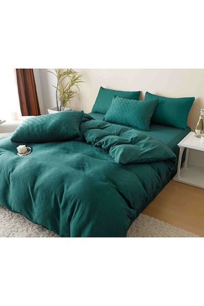 JOJO HOME Double Bed Linen, Jacquard, Jojo Home, Uni, 6 pieces, 2 persons, 230X250cm, Green