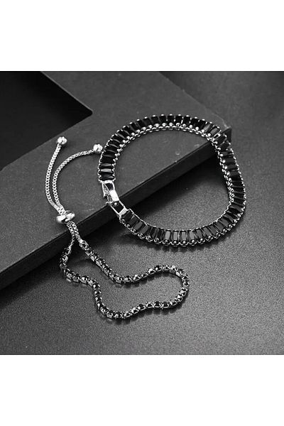 Eva Grace Darla tennis bracelet, silver, with black zirconia stones, adjustable