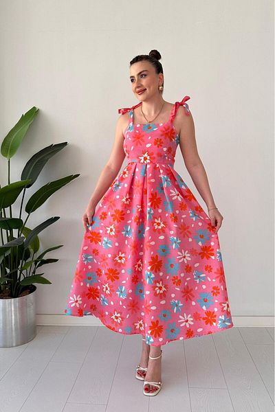 MaziButik Flower Strap Dress Pink