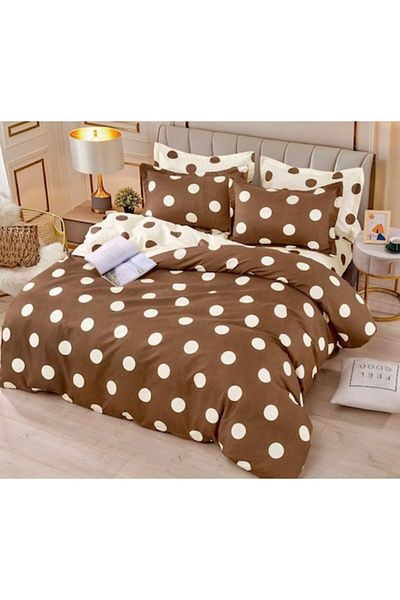 JOJO HOME Bed linen, Jojo Home, 4 pieces, 1 person, Polka dot print, 155x230cm, Brown-White