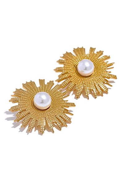 Eva Grace Uma earrings, gold, round, with pearls, made of 18K gold-plated stainless steel