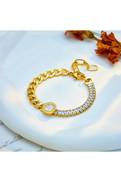 Eva Grace Victoria bracelet, gold, made of 18K gold-plated stainless steel, decorated with zirconia