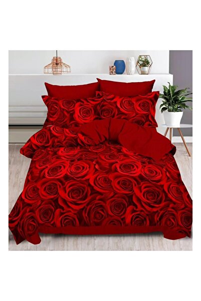 OEM Set bed linen finet, elastic, 6 pieces, red with roses, 180x200 cm