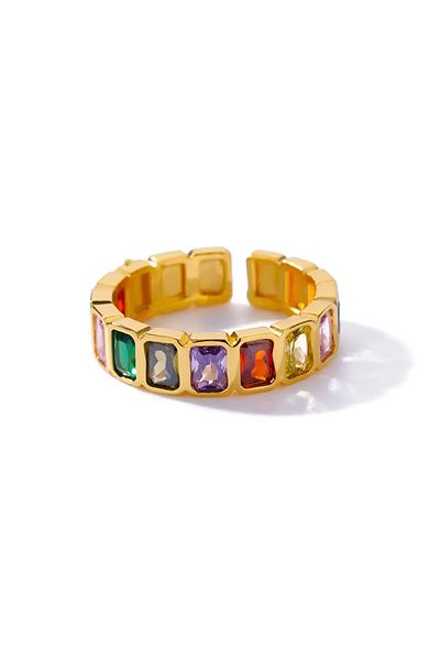 Eva Grace Pam ring, gold, with multi-colored stones, stainless steel, adjustable