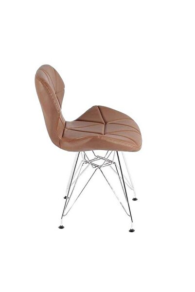 Taimi Brown Ergonomic PU Leather Upholstered Chair with Metal Legs for Modern Living Spaces