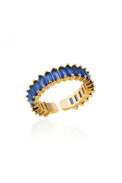 Eva Grace Zahra ring, gold, stainless steel, with blue stones, adjustable