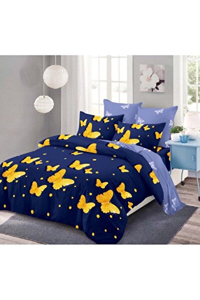 OEM Double Bed Set, Spring, Finet, 6 Pieces, Yellow Butterfly Print, 230x250cm