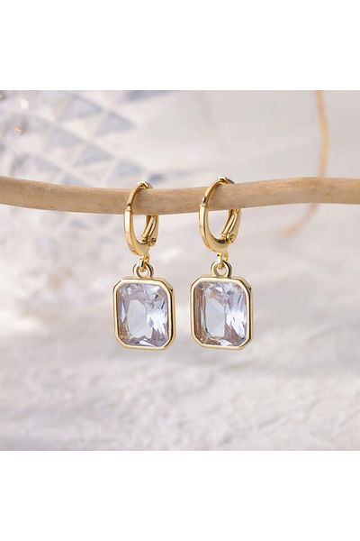 Eva Grace Jillian earrings, gold, rectangular, with zirconium, made of stainless steel