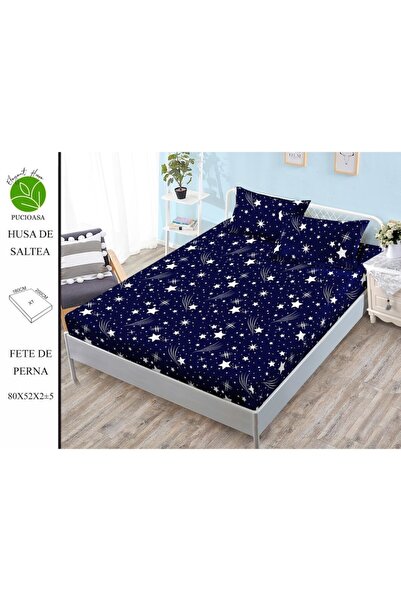 OEM Set Husa de pat din finet, 3 piese Elegant Home, 2 fete de perna, pentru pat 180x200cm, albastru inc