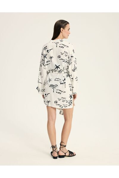 ESOTIQ Women's Beach Robe Kimono Mini Tunic Viscose Coastal Print Lightweight | Azzurro