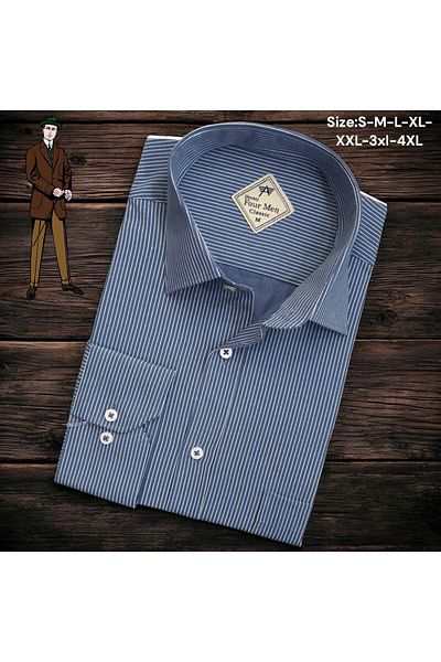EREN STYLE Cămașă albastră din in, clasică, 100% bumbac, cu mânecă lungă, anti-transpirație, cu o singură buzunar (model obișnuit)