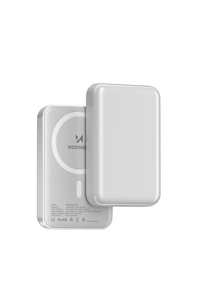 WOZINSKY Powerbank magnetyczny 10000 mAh z kablem USB-C 25 cm - biały