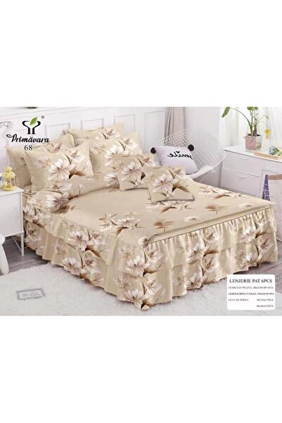 OEM Double Bed Linen, Ruffled, Spring, Beige Floral, 6 Pieces, 2 Persons, Finet, 200x230cm