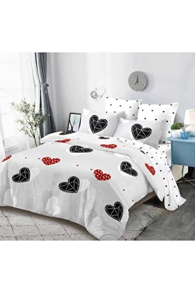 OEM Lenjerie de pat dublă cu imprimeu cu inimă, reversibilă, 6 piese, 180x200...