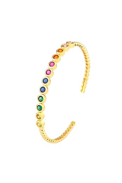Eva Grace Claribell bracelet, gold with multicolored stones, cuff type, adjustable - Boheme Collection