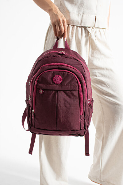 KASVA DERİ School Bag New Season Unisex Backpack Multi-Eye Water Resistant Crinkle Fabric Bag