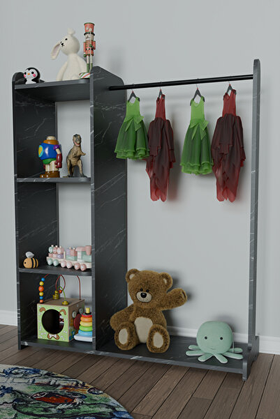 Remaks MODA Çok Amaçlı Dolap Oyuncak Dolabı Elbise Askısı-SİYAH MERMER DESEN