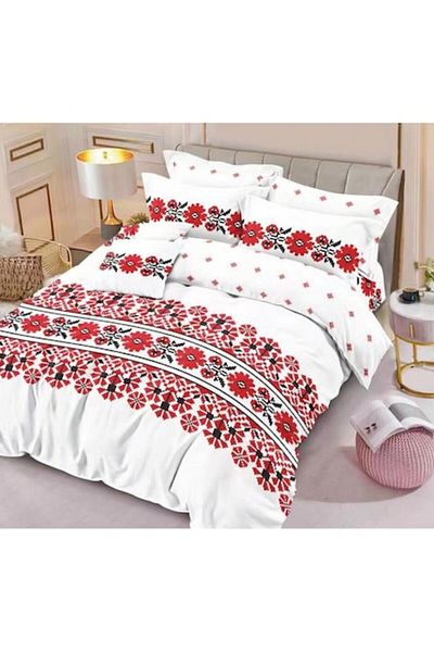 Pucioasa Double bed linen set, Pucioasa, traditional print, 6 pieces, 2 persons, 180x200cm, M1, Finet Satinat