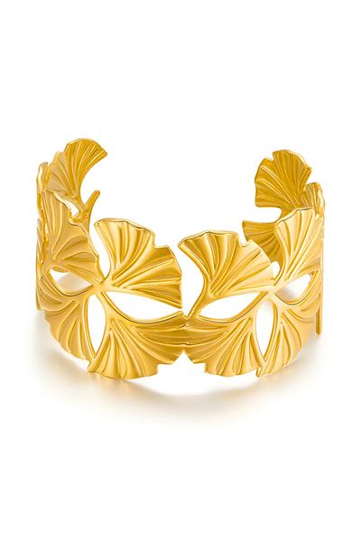 Eva Grace Brenda bracelet, golden, adjustable, made of stainless steel, ginkgo leaf pattern - Glamour Collection