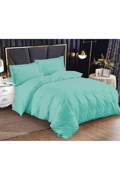 OEM Double Bed Linen, Elastic Fitted Sheet, Damask, 4 Pieces, Uni, 180x200cm, Mint Green