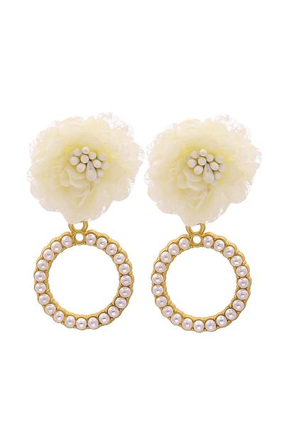 Eva Grace Clementine gold round flower-shaped pearl earrings - Floral Paradise Collection