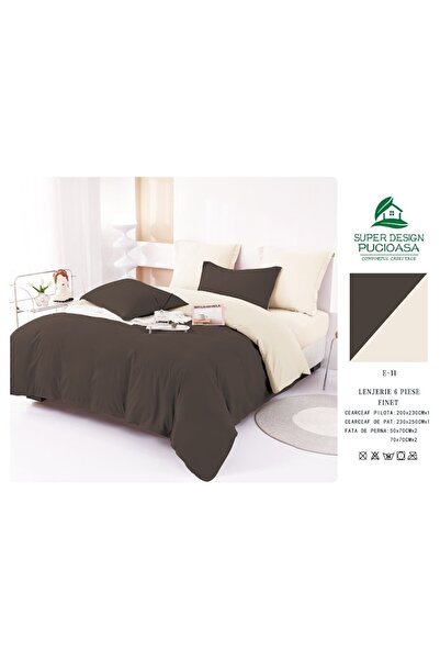 OEM Lenjerie de pat, Bicolor, Finet, 6 piese, 230x250cm, Maro-Bej