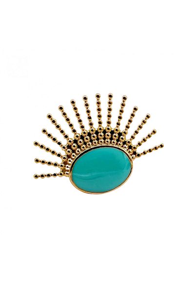 Eva Grace Tonya ring, gold with turquoise, stainless steel, ray-shaped, adjustable