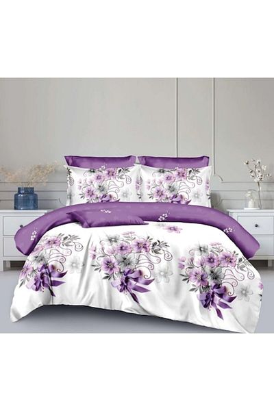 OEM Lenjerie de pat, 6 piese, 2 persoane, 220x240 cm, imprimeu floricele, multicolor