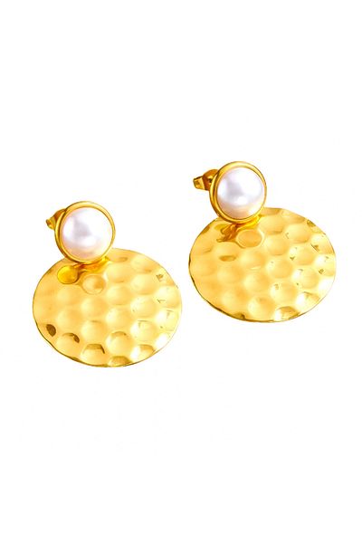 Eva Grace Bonnie earrings, gold, round, with pearls, made of stainless steel