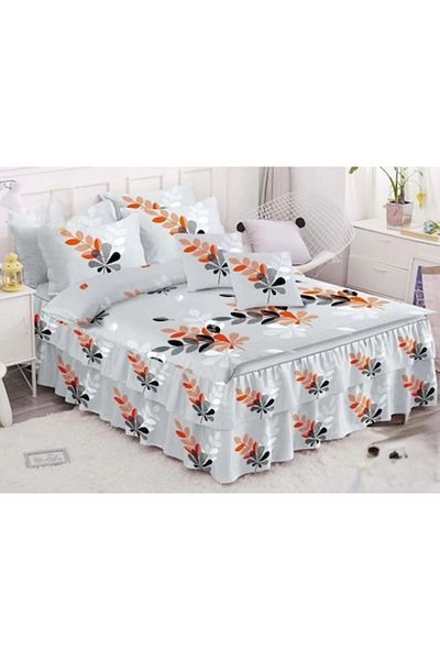 OEM Double Bedding Set with Ruffled Sheet, Spring, Leaf Print, 6 Pieces, 2 Persons, Finet, 200x210cm