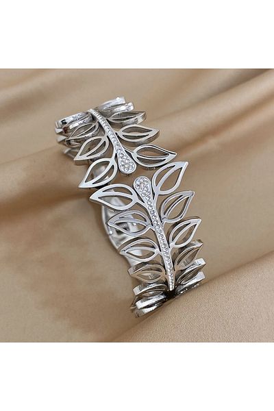 Eva Grace Amarilla bracelet, silver, with zirconia and leaf pattern, made of stainless steel