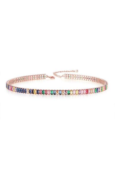 Eva Grace Karlee tennis necklace, multicolor rose gold, with zirconia, 14K gold plated