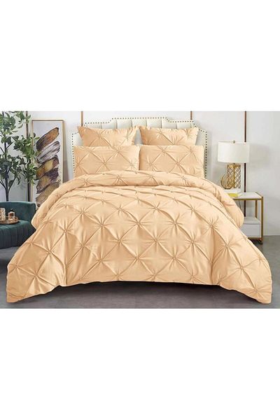 OEM Double bed linen, Sonia-Home, Plain, Embroidered Pleats Pattern, 6 pieces, Finet, 220x240cm, Beige