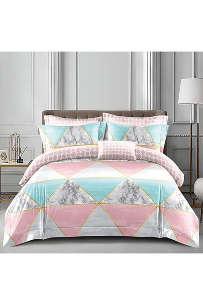 OEM Double Bed Linen 2 Sides, Pastel Colors Print, 4 Pieces, 2 People, 180x200cm, Satin Cotton