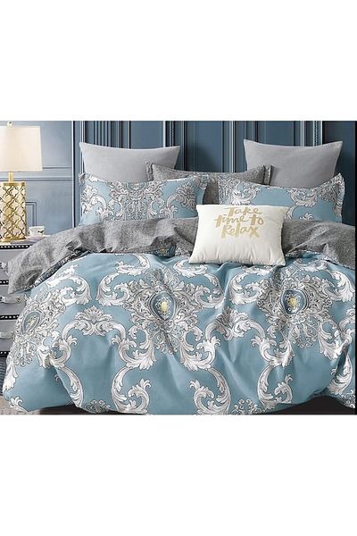 OEM Double Bed Sheet Set, Finet, 6 Pieces, 2 Persons, Abstract Blue-Grey Design, 250x230cm