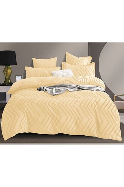 Pucioasa Double Bed Linen, Velvet Jacquard Grofat Lux M1, Pucioasa, 6 Pieces, Uni, 245x250cm, Cream