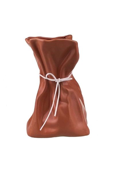 OEM Vază ceramică cu șnur alb, 12x19 cm, culoare cărămidă deschisă