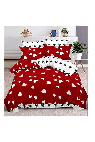 OEM Lenjerie de pat din finet, 6 piese, 2 Persoane, 240 x 250cm, M12, Rosu inchis