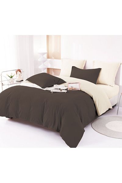 OEM Lenjerie de pat, Bicolor, Finet, 6 piese, 230x250cm, Maro-Bej