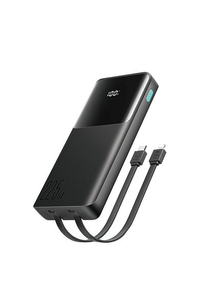 Joyroom Powerbank 10000mAh z wbudowanymi kablami USB-C iPhone Lightning - czarny