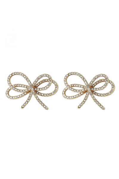 Eva Grace Myla earrings, gold, decorated with stones, in the shape of a bow