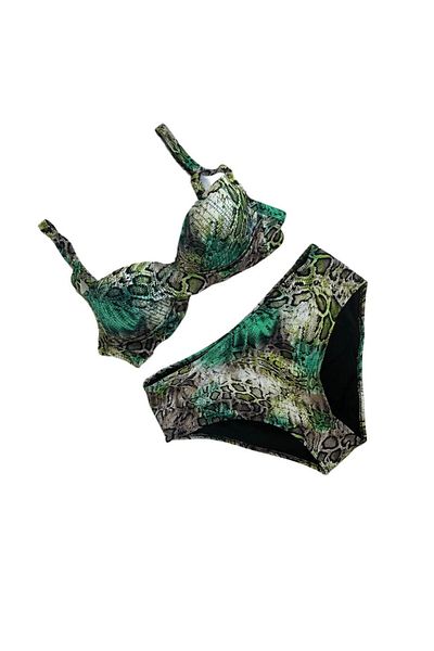 hazelin Women's Green Leopard Patterned Lined Plus Size Bikini Set Hzl25S-Lc25006