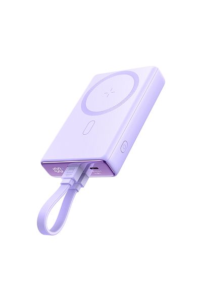 Joyroom Powerbank magnetyczny 10000mAh 20W z podstawką + kabel Lightning - USB-C fioletowy