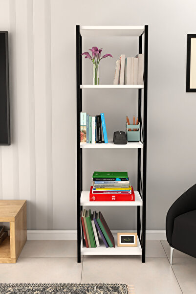 Remaks ORNO 5 RAFLI Kitaplık Kütüphane Hareketli Raflı Dekoratif Kitaplık-BEYAZ