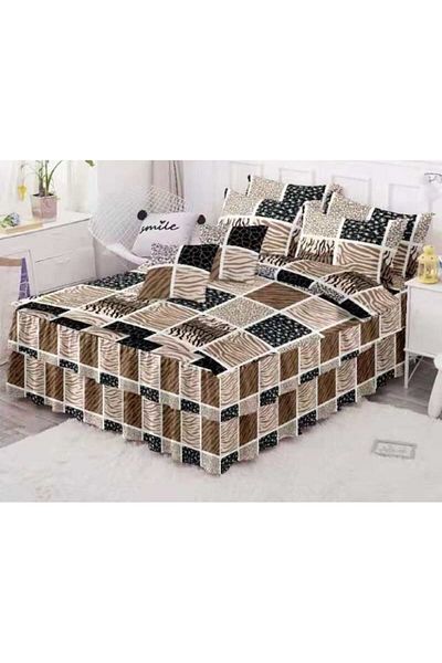 OEM Double Bedding Set with Flounces, Spring, Check Animal Print, 6 Pieces, 2 Persons, Finet, 200x230cm