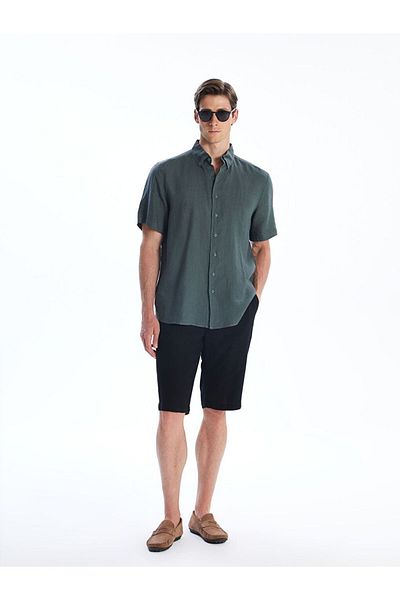 LC Waikiki Southblue Regular Fit Short Sleeve 100% Linen Men's Shirt