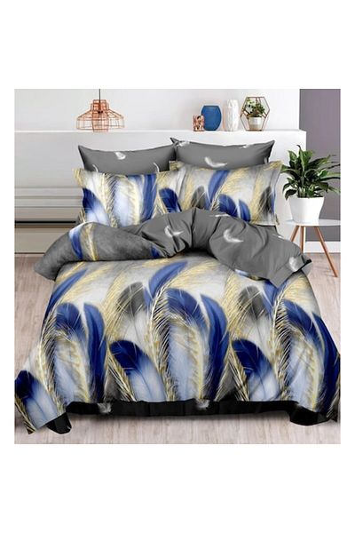 OEM Set Husa de pat din finet, 2 piese Elegant Home, 4 fete de perna, pentru pat, gri cu pene, 240x250 c