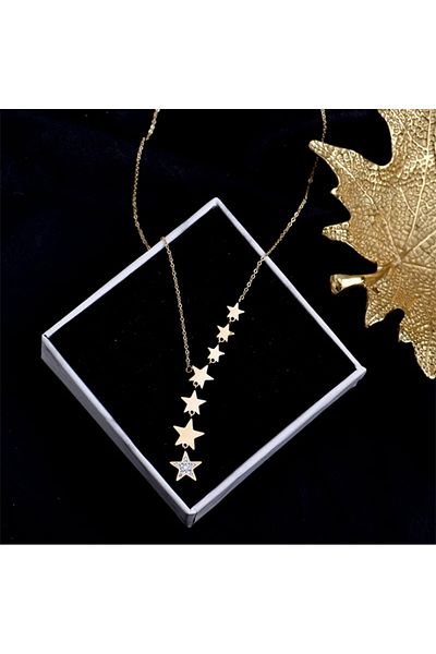 Eva Grace Linda necklace, gold, long, made of 18k gold-plated stainless steel, star pattern