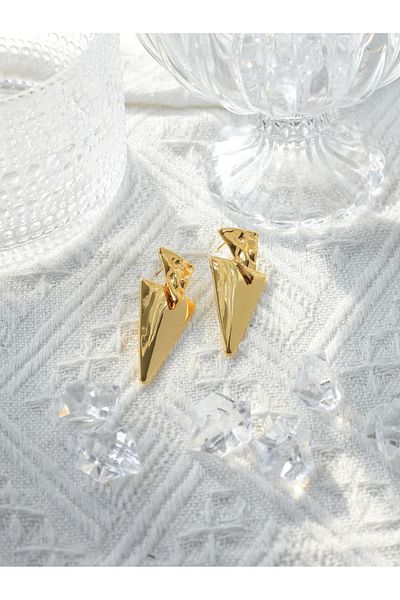 Eva Grace Enid earrings, gold, stainless steel, with triangular pattern